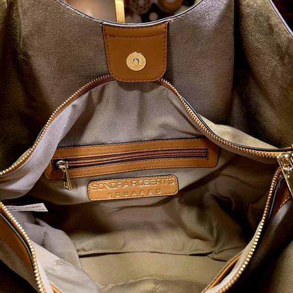 Elegant Camel Slouchy Handbag By Sondra Roberts - Picture 4 of 11